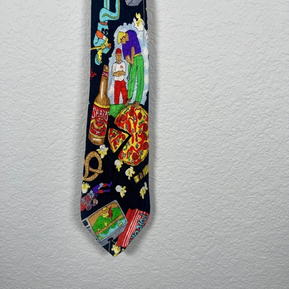 Novelty Necktie Beer Pizza‎ Food Print Party Funky Tie - Picture 1 of 8